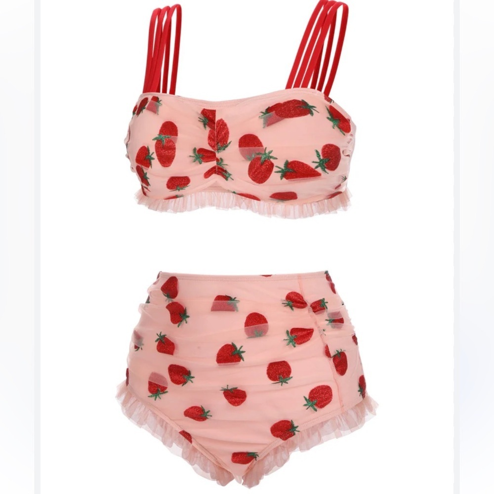 Retro Lace Strawberry Bikini Size Small. NWT - Picture 3 of 12